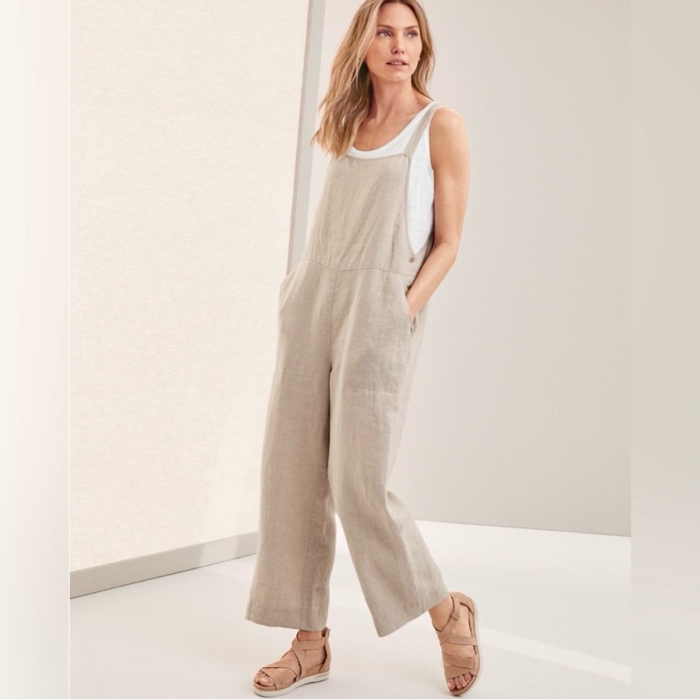 Eileen Fisher Organic Linen Jumpsuit in Cream